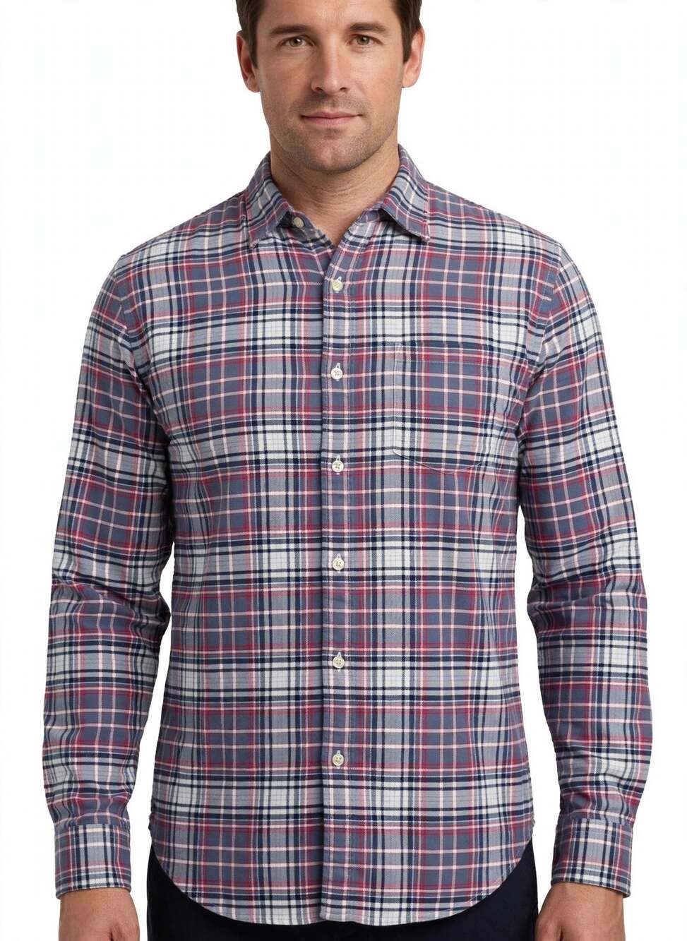 J.Crew Flannel Shirt Men L Plaid Blue Red White Button Down Cotton